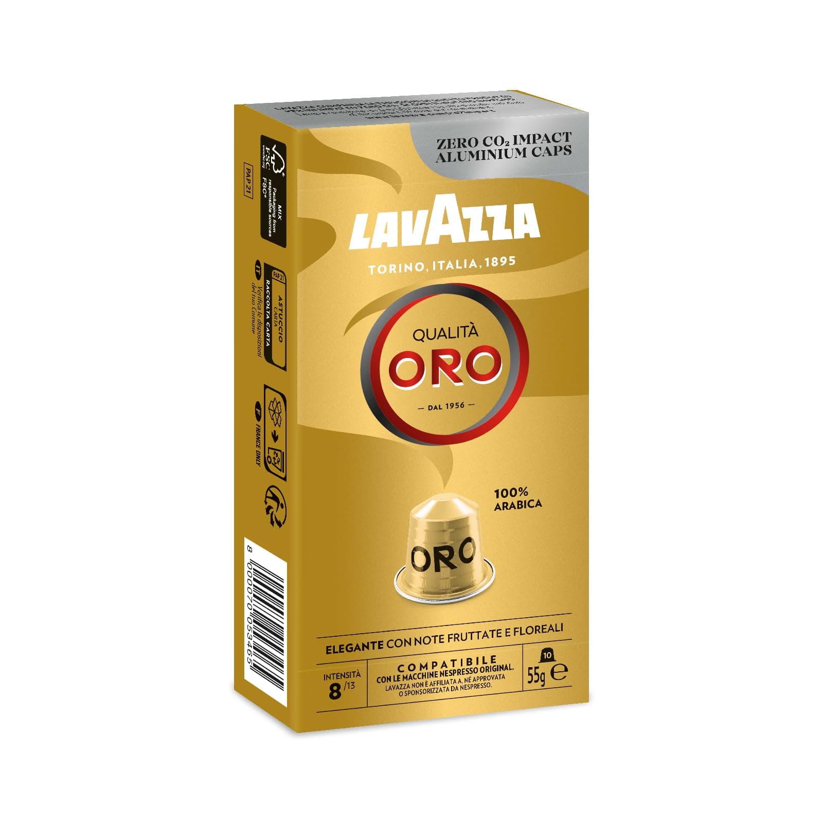 Lavazza Qualit Oro, Nespresso Compatible Aluminium Capsules, Zero Co2 Impact, 1 Pack Of 10 Capsules, 55 Gram