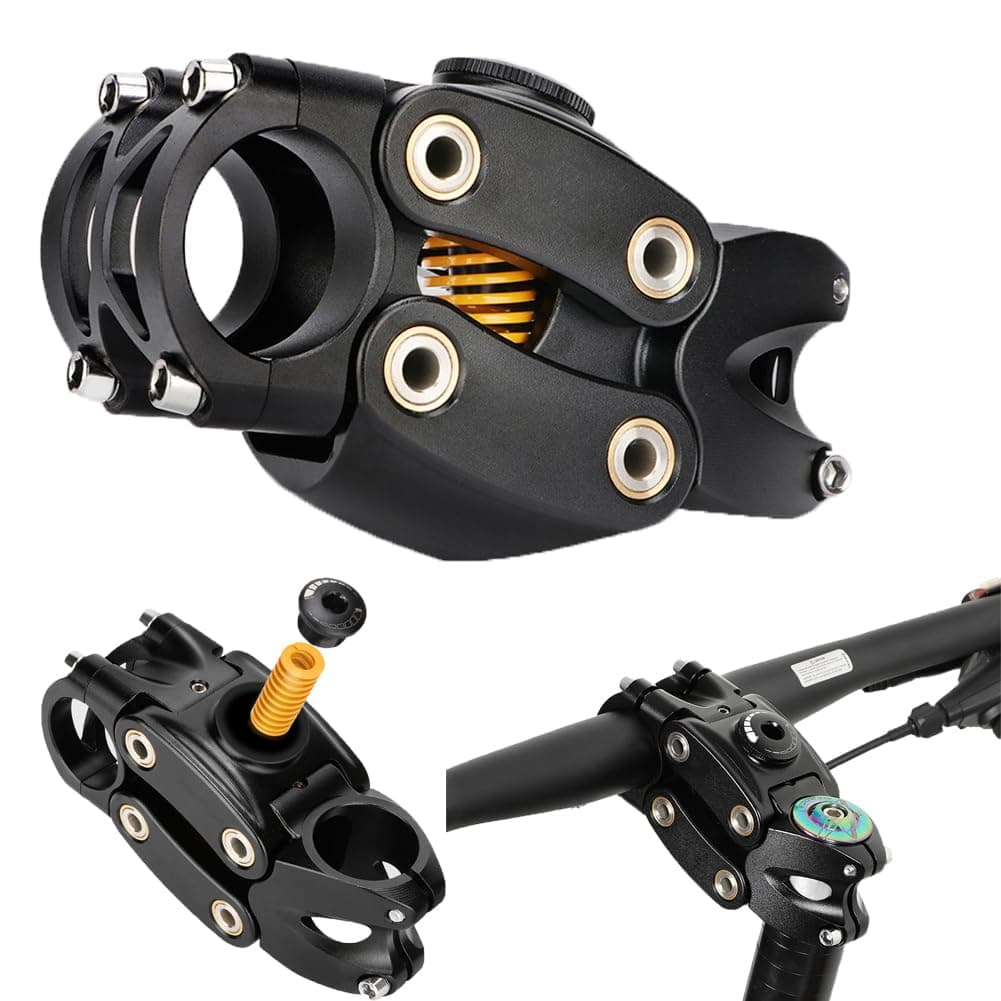 Suspension Stem, 7 Degree 45mm Height Rise Adjustable Bicycle Handlebar Stem for Shoulder Comfort, Shock-Absorbing Short Handlebar Riser for Mountain Road Bike MTB BMX Black 90mm