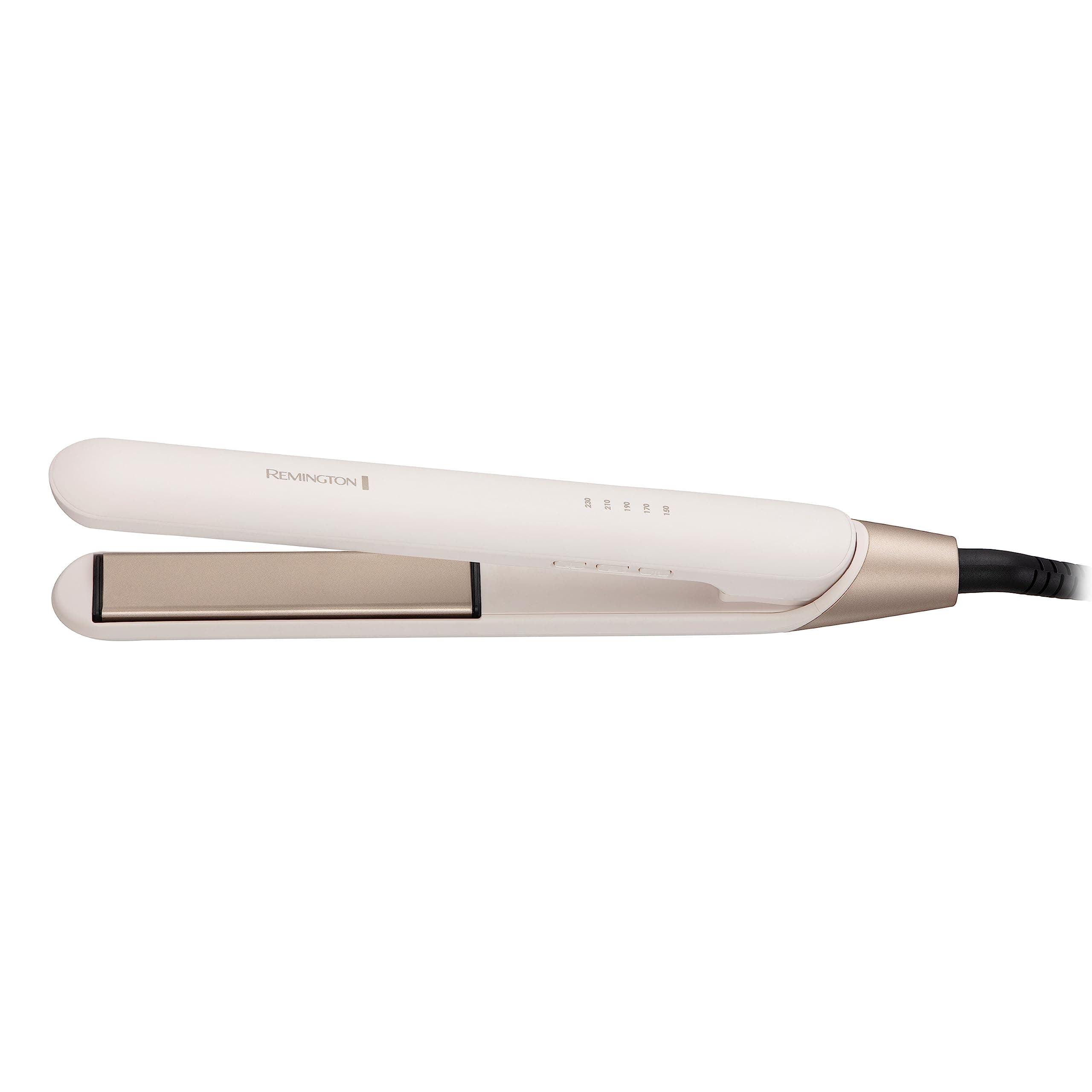 Remington Hair Straightener With Advanced Ceramic Coated Plates, 15 Seconds Heat-Up Time Upto 230 °C, For Beautiful Soft Hair, 110MM Long Length Floating Plate, 3 Years Guarantee S4740, White