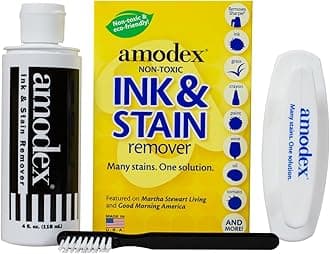 Ink & Stain Kit with Stain Remover Brushes, Removes Ink, Sharpie, Grease, Food and More, Safe and Effective on Clothes, Leather and Skin, Includes 1 Bottle and 2 Brushes