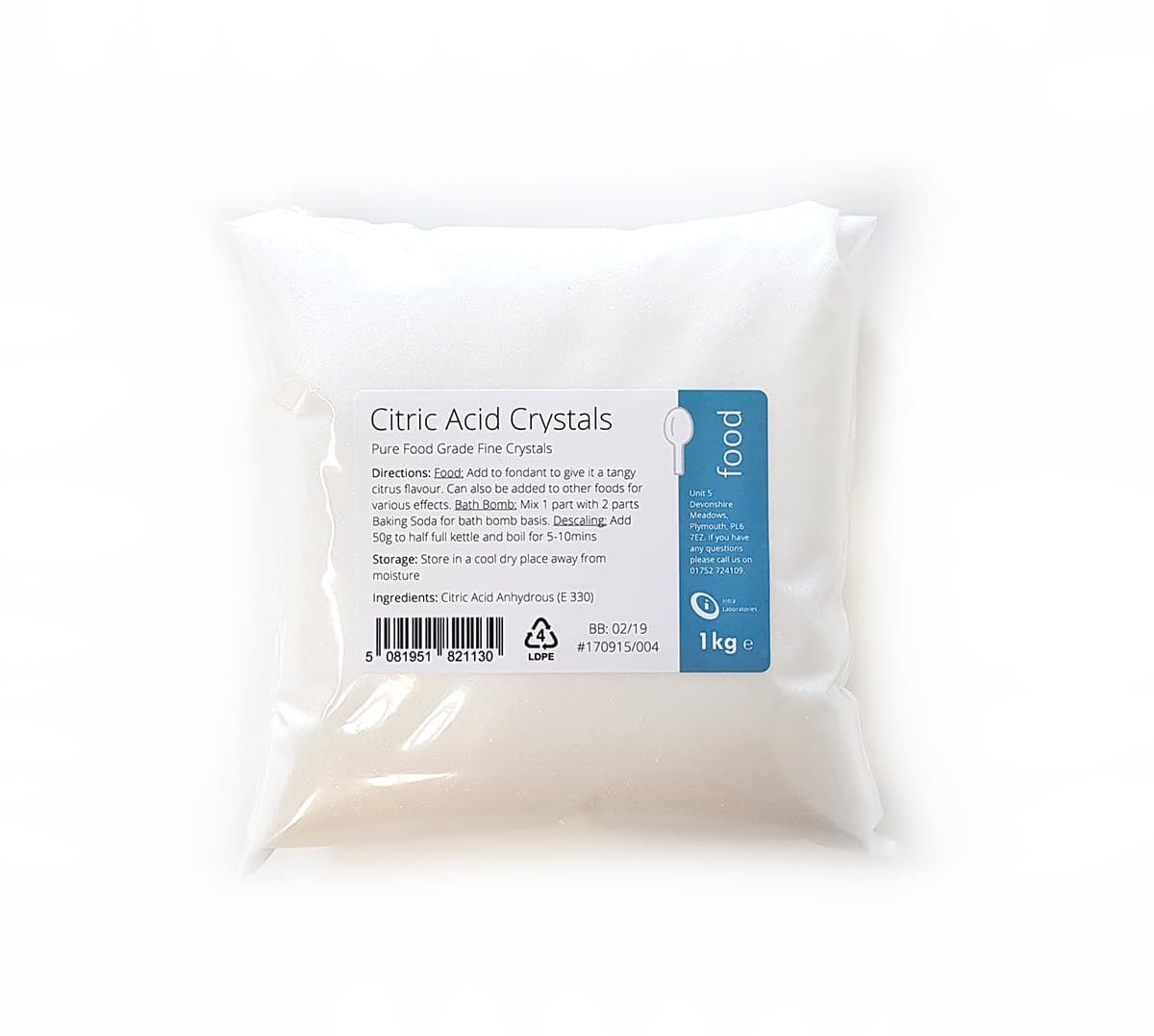 Intralabs Citric Acid 1kg - 100% Pure Food Grade Fine Crystals