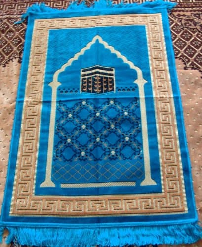 Blue Fancy Kaaba Makkah Art Saudi Prayer Rug
