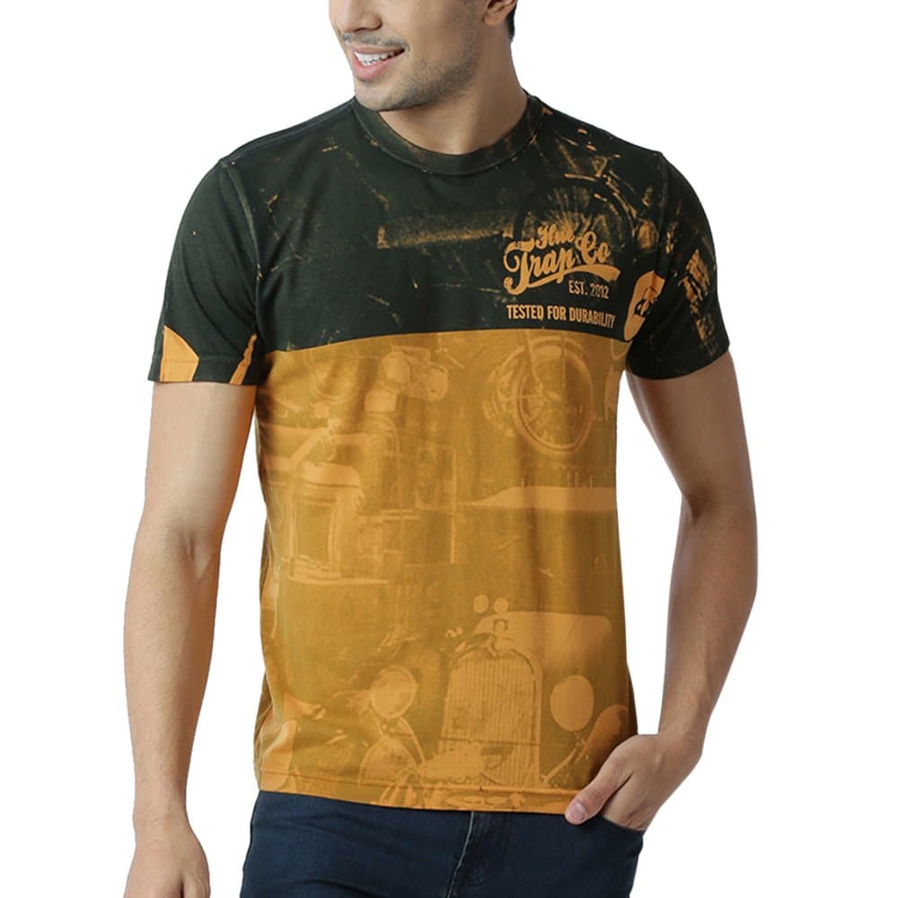 HUETRAP Men's Vintage Motor Statement Double Shaded T-Shirt
