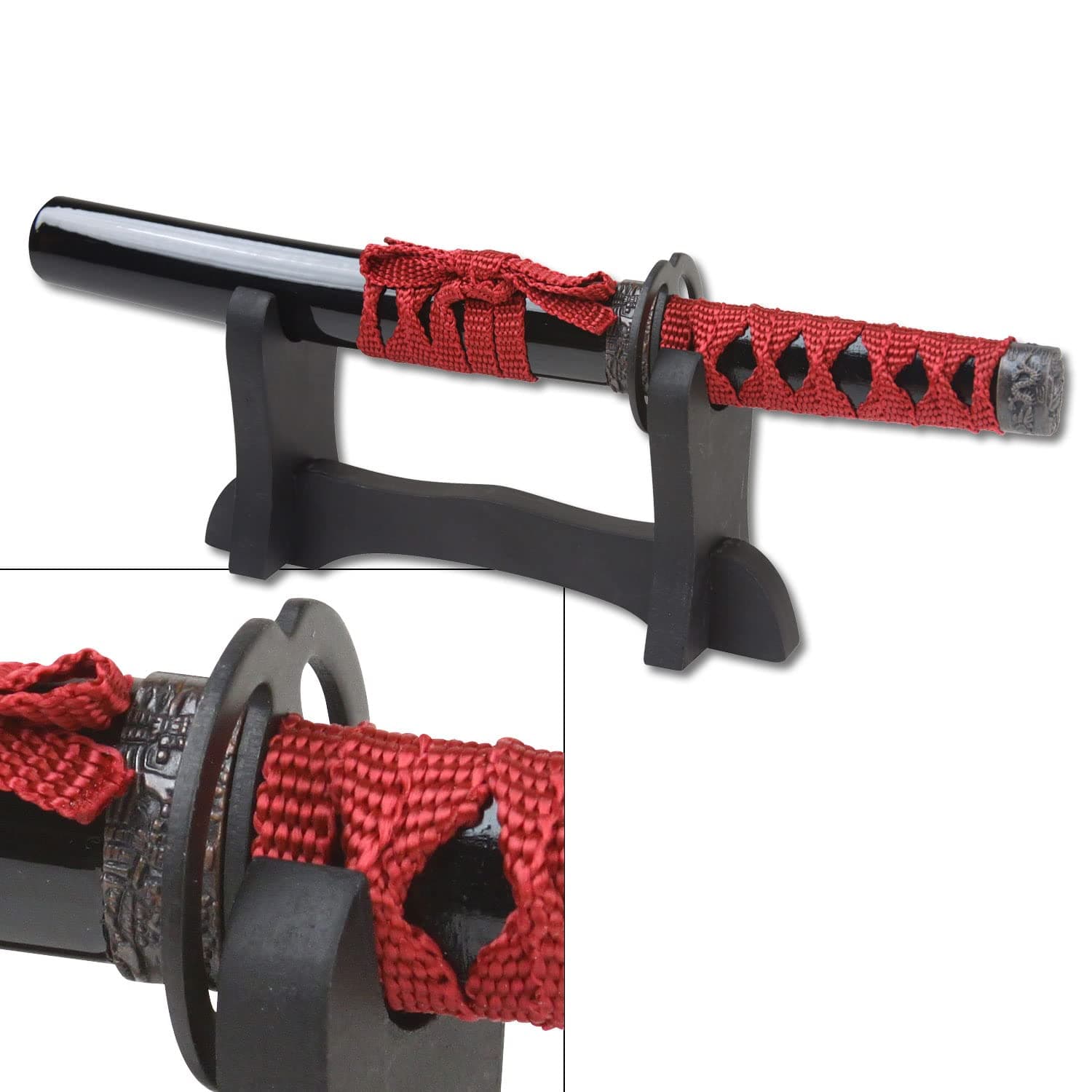 MASTER USA BladesUSA - Letter Opener - Historical Short Sword - 9.50-inches Overall, Red Cord Wrapped Handle, Black Lacquer Scabbard, Includes Sword Stand, SW-1811BK - Collectible, Display, Replicas