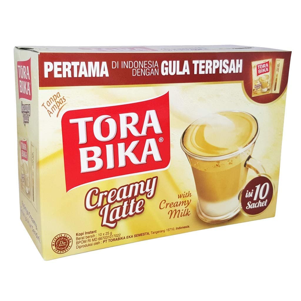 Torabika Creamy Latte - Indonesian Instant Coffee with Separated Sugar (10-ct x 25 g)