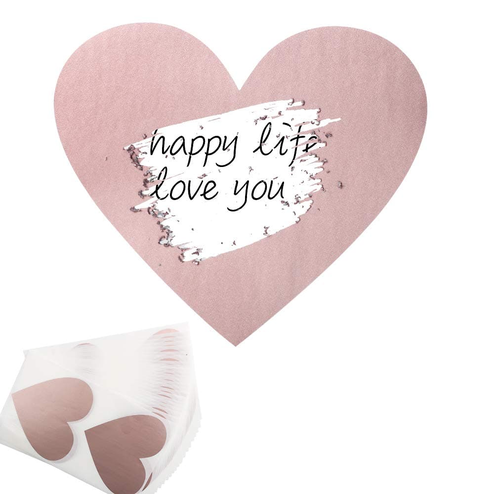 Pack of 50 Gold Heart Scratch Off Sticker - Scratch Off Heart Stickers,Scratch Off Labels, Scratch Card Stickers, Personalised Scratch Card Reveal Heart Scratch Stickers - 8 x 7cm, Rose Gold