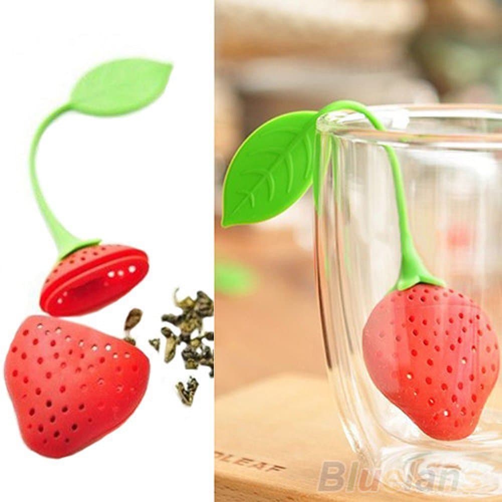 Vanace Silicone Strawberry Design Loose Tea Leaf Strainer Filter Tools,set of 3