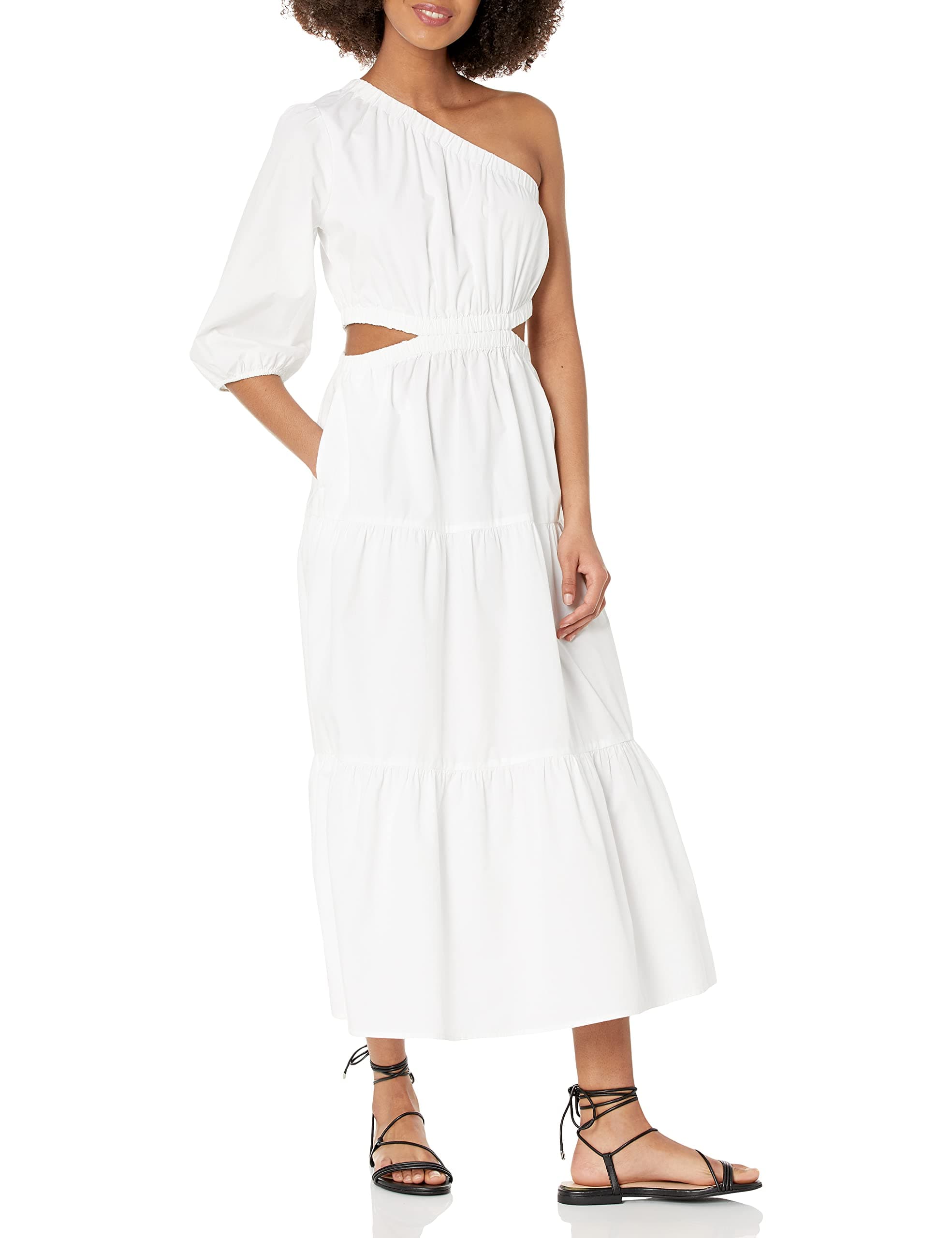 The DropWomen's April One Shoulder Cut-Out Tiered Midi Dress