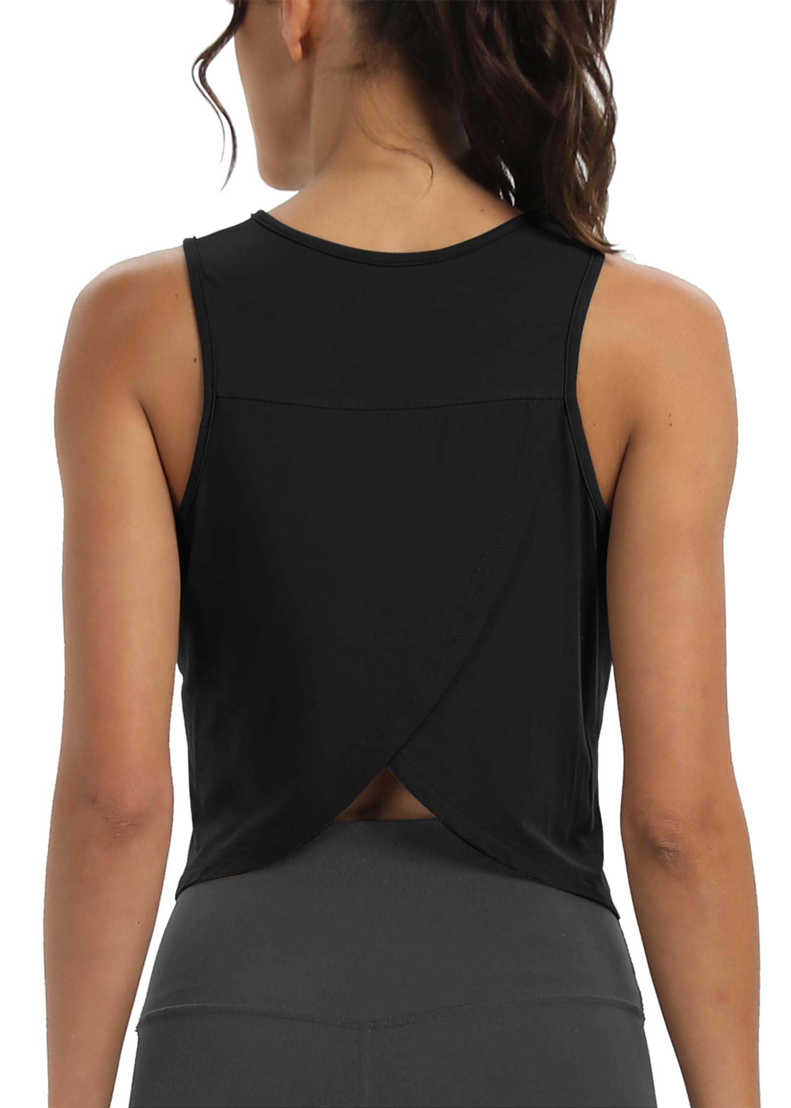 Workout Tops for Women Cropped Open Back Sleeveless Tank Tops Athletic Gym Yoga Shirts Loose Fit