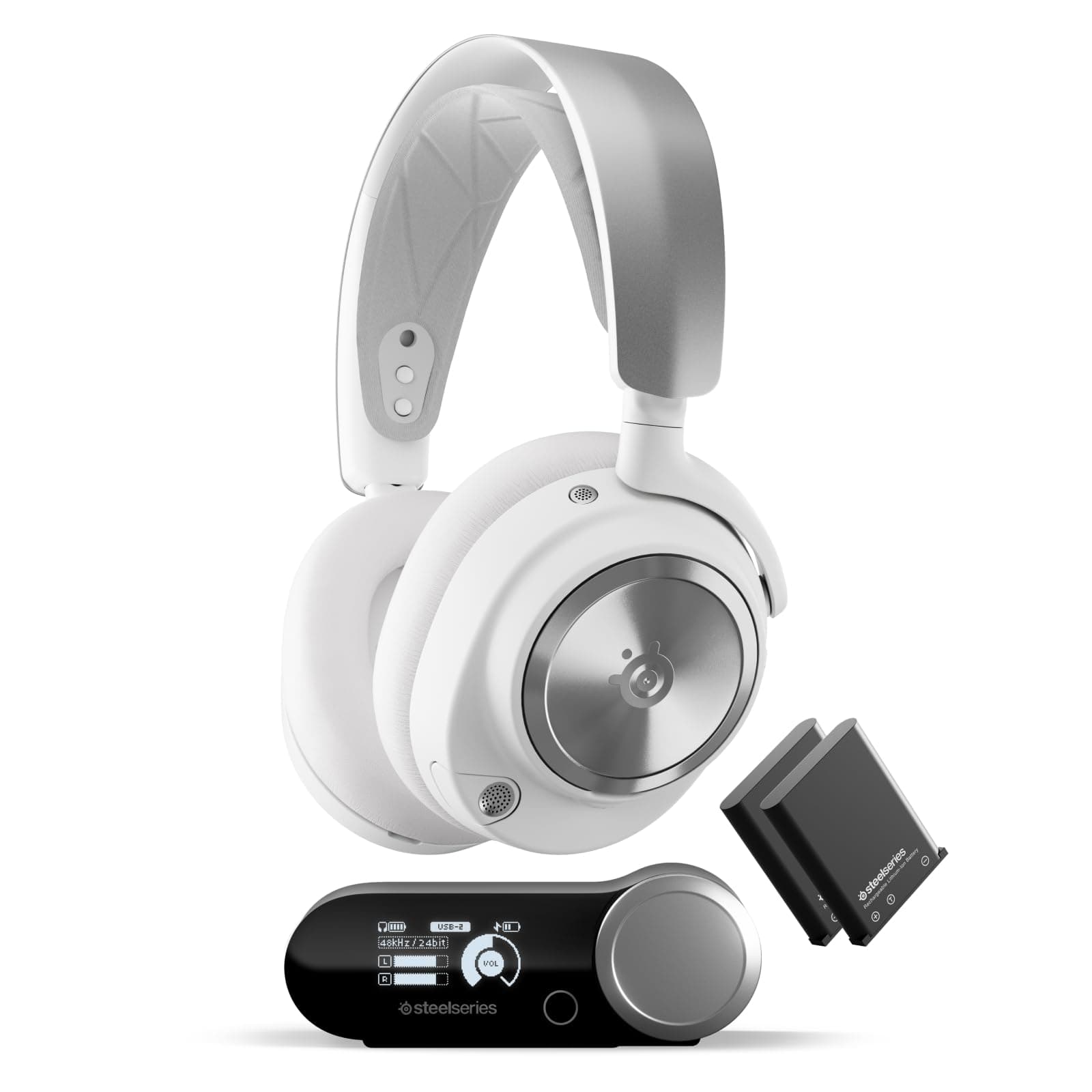 SteelSeries Arctis Nova Pro Wireless Multi-System Gaming Headset - Neodymium Magnetic Drivers - Active Noise Cancellation - Infinity Power System - Gen 2 Mic - PC, PS5, PS4, Switch, Mobile - White