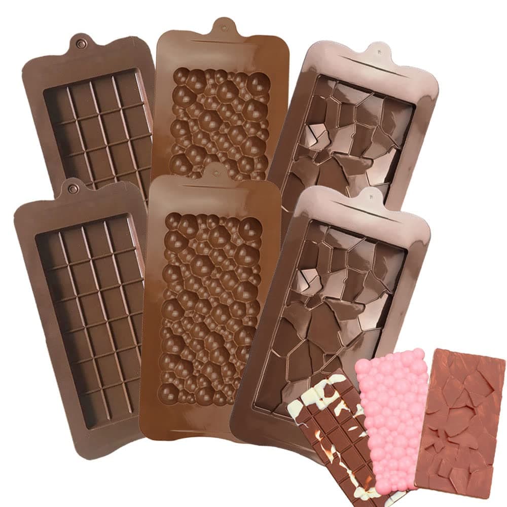 6 PCS Break Apart Chocolate Bar Mould Silicone Molds, Candy Bar Silicone Molds Food Grade Non-Stick Silicone Protein and Energy Bar Chocolate Mould Molds