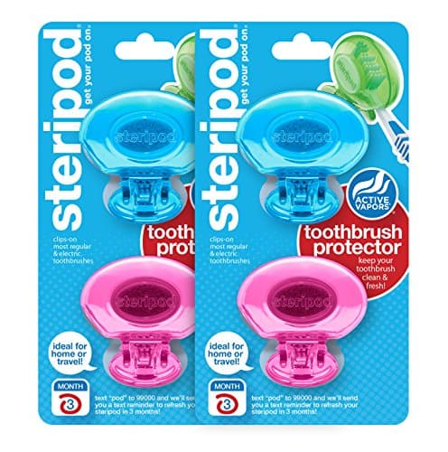 Steripod Clip-On Toothbrush Protectors: 2 Blue & 2 Pink (4 Total)