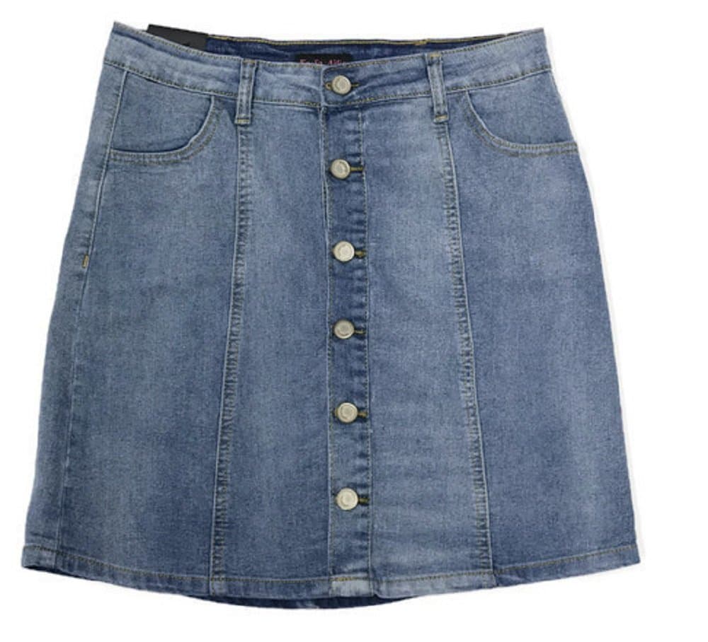 KoKoAilis Womens Stretch Denim Button Flare Skirt with Side Pocket 5/6