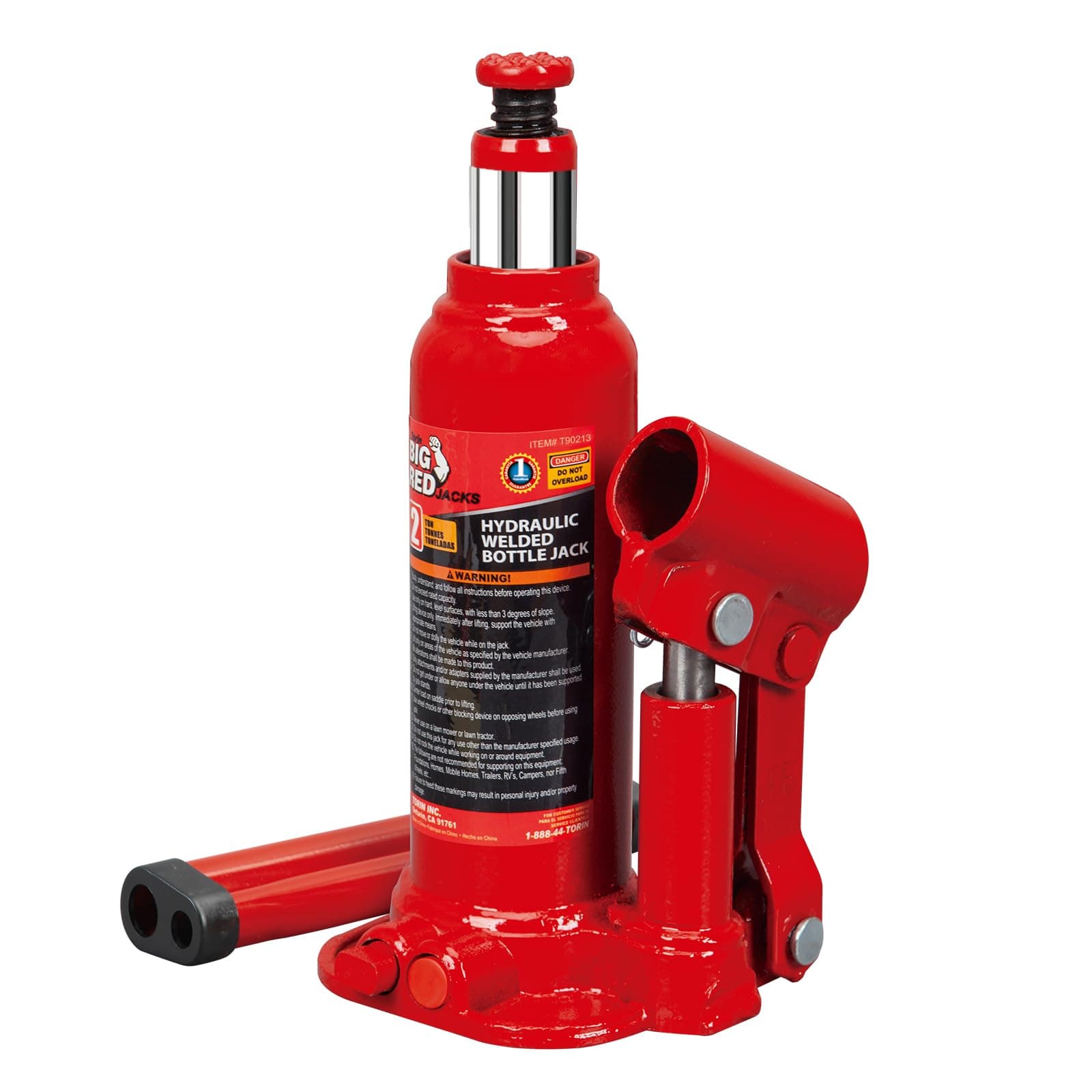 BIG RED T90203B Torin Hydraulic Welded Bottle Jack, 2 Ton (4,000 lb) Capacity, Red