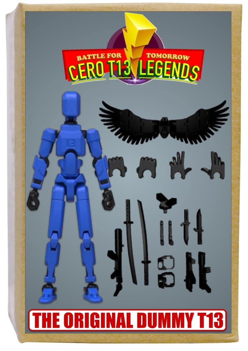 CERO T13 Action Figure Robot | 3D Printed Dummy 13 Anime Robot | Multi-Joint Movable Collectible Figure | Fidget Desk Gadget (Black & Blue PLA)