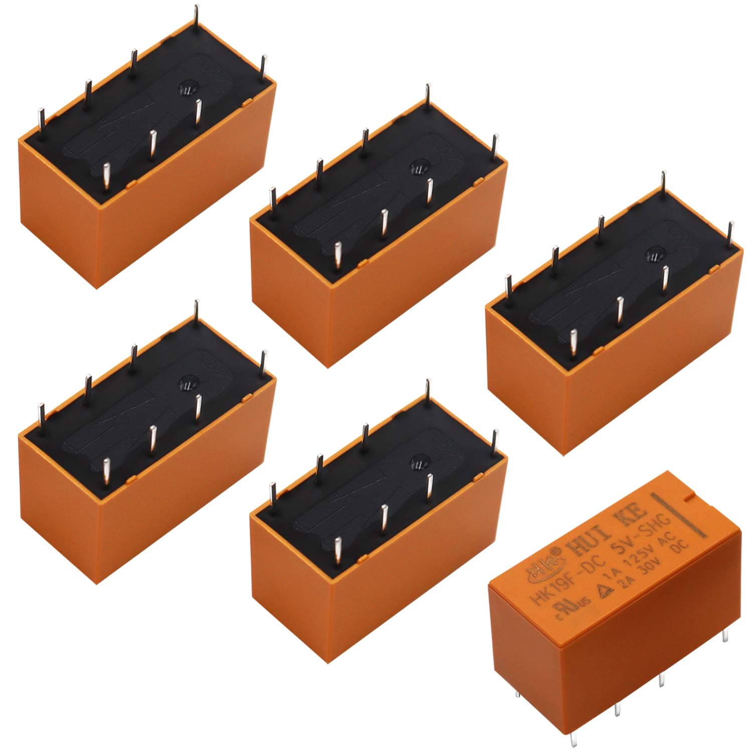 Tnisesm/6pcs Coil DPDT PCB Power Relay DC 5V 8 Pins Mini Power Relay PCB Relay HK19F-8P-5V