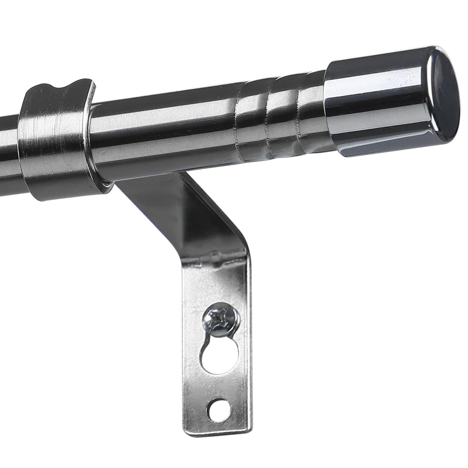 Curtain Poles for Window, Single Curtain Rod with Silver Finials 76 to 116 cm, Adjustable Silver Curtain Pole with Brackets Fittings Set for Living Room & Door