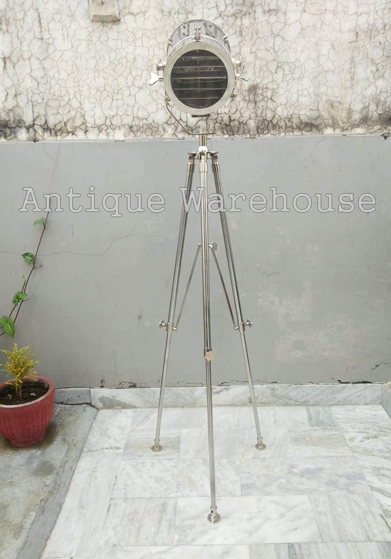 Vintage Industrial Spot Light Chrome Finish Nautical Tripod Stand Marine Studio Searchlight Floor Lamp Home & Office Decorative