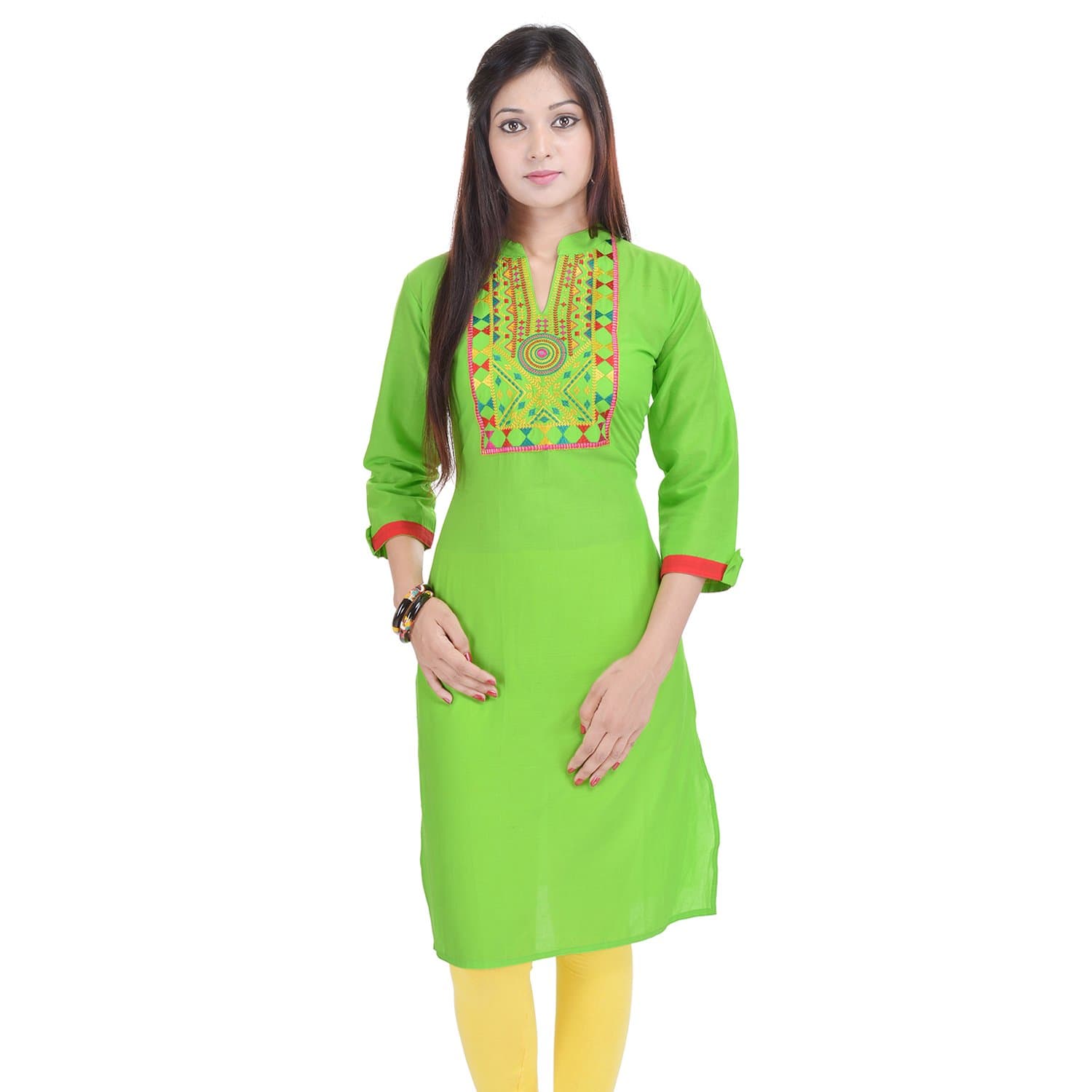 Ramkudi Indian Women's Plain with Embroidered Neck Cotton Kurti Top
