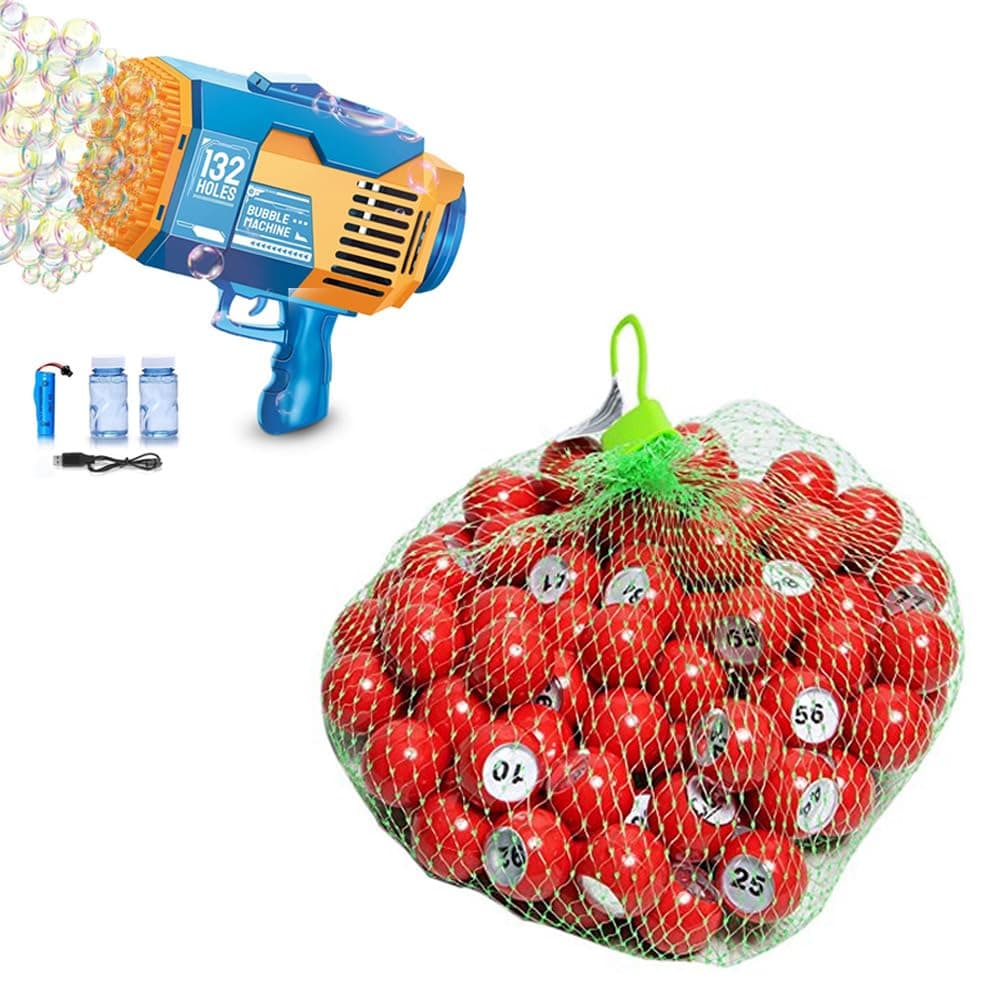 Upgraded 132 Holes Bubble Machine Gun,Bazooka Bubble Machine,Rocket Bubble Gun Bubble Machine,Summer Toys Bubble Blaster Maker for Kids, Wedding,Raffle Balls Number Set (1-100)