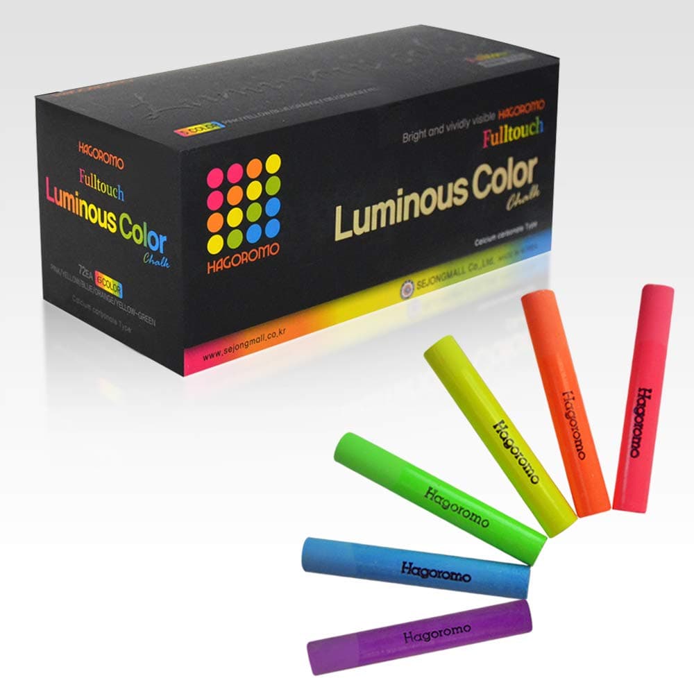 HAGOROMO Fulltouch Luminous Chalk 1 Box, Non-Toxic, Dustless [72 Pcs/6 Color Mix]
