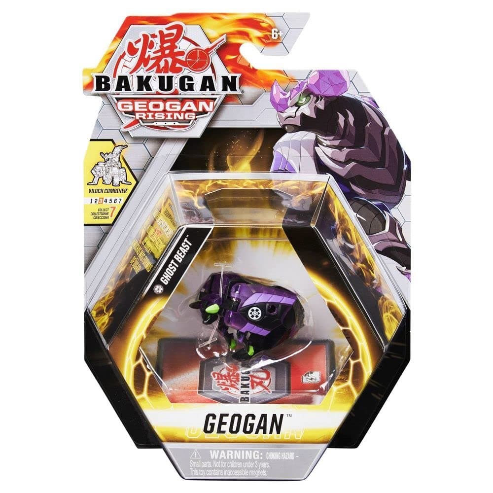Bakugan Geogan Rising 2021 Darkus Ghost Beast Geogan (Viloch Combiner Part 3 of 7) Collectible Action Figure and Trading Cards