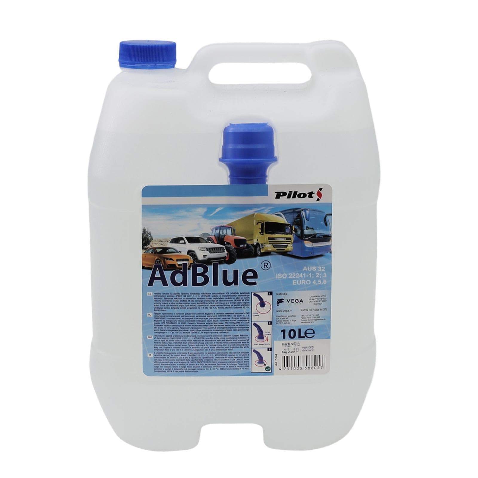 AdBlue Exhaust Gas Additive Diesel Engines Canister with Filling Tube 10 Lt