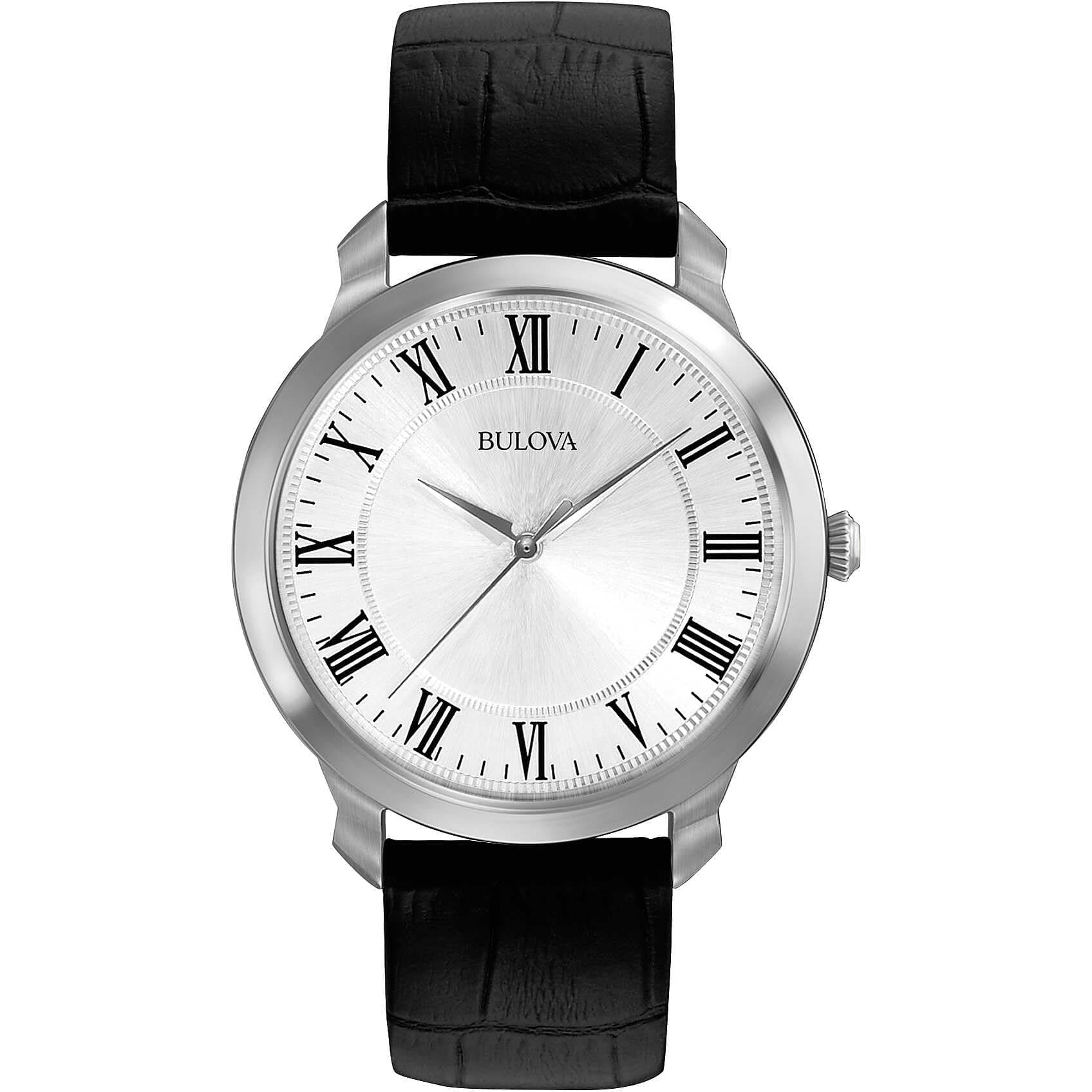 Men's Classic 3-Hand Quartz Black Leather Strap Watch, Roman Numeral Markers, 41mm