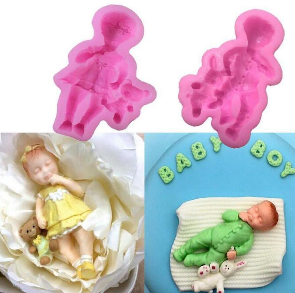 2Pcs/Set Mini Sleep Baby Molds Fondant Cake Topper, Baby Silicone Cake Decorating Mold Cake and Chocolate Decorating