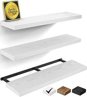 BAYKA White Floating Shelves for Wall, 36 inches Wall Mounted Rustic Wood Shelves for Bathroom, Bedroom, Living Room, for Book/Storage/Decor（Set of 3）