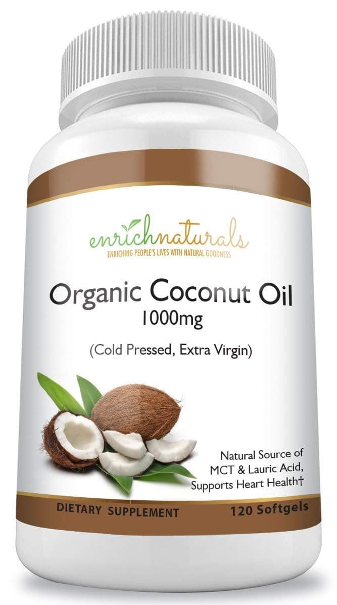 Organic Coconut Oil Softgels 1000mg Cold Pressed Extra Virgin Coconut Oil Pills 120 Capsules Natural Source of MCT Oil & Lauric Acid - Easy to Swallow Coconut Oil Supplements