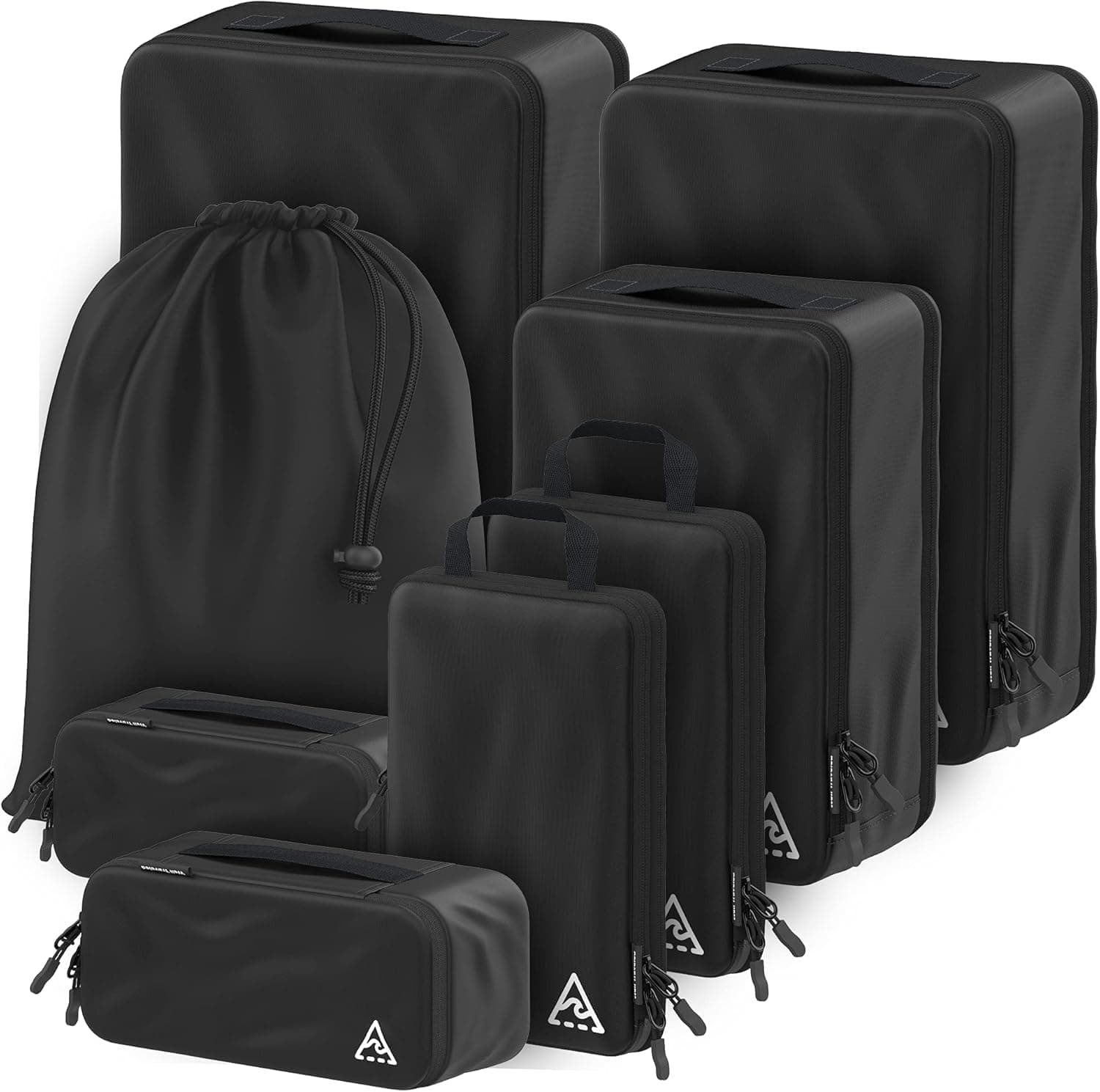 Well Traveled Compressible & Reliable Packing Cubes For Travel with HybridMax Double Capacity Design for Traveling Gear & Accessories - 8-piece, Black