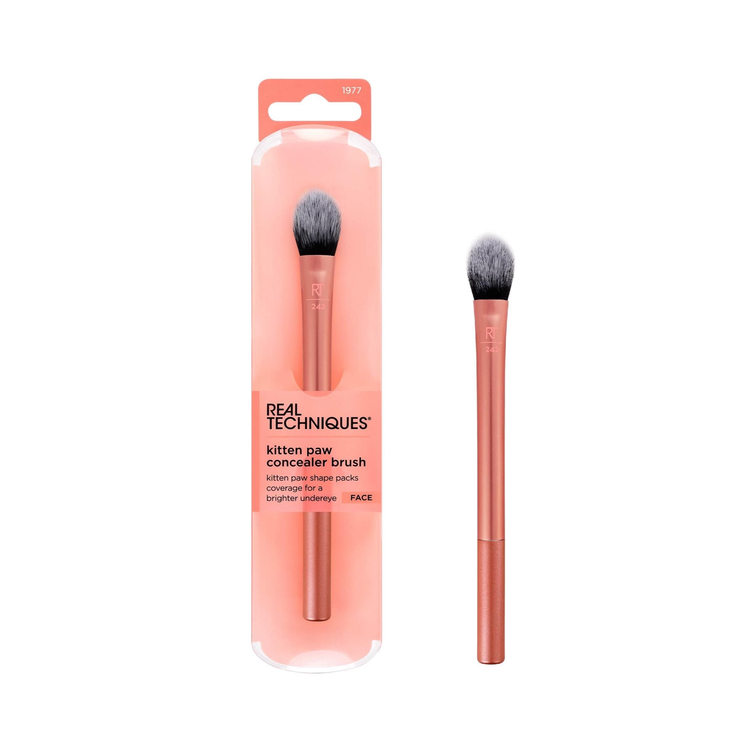 Real Techniques Brightening Concealer Makeup Brush, Face Brush For Eye Cream And Concealer, Covers Blemishes, Imperfections, And Dark Circles, Orange Face Brush, Rt 242 Brush, 1 Count