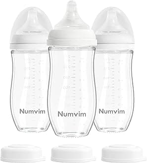 Natural Glass Baby Bottles with Gentle & Slow Flow Nipples, Newborn Breastfeeding Bottle, Anti-Colic, Includes M Nipples(3 Month+),3 Packs (White 8 Oz)