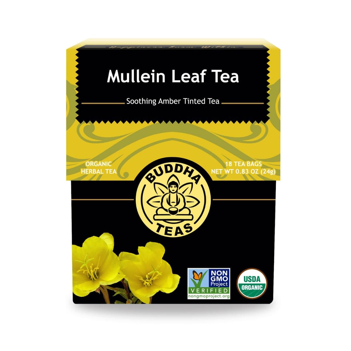 Buddha Teas Organic Mullein Leaf Tea - 1 Box - Kosher, Caffeine-Free, GMO-Free - 18 Bleach-Free Tea Bags multi 24g