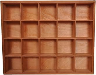1 Pcs 13.4''x10.6''x2'' Wooden Storage Divider Box Showcase Display Box Organization Tray Display Holder with 20 Compartments for Home Craft Office Kitchen Storage (Vintage Color)