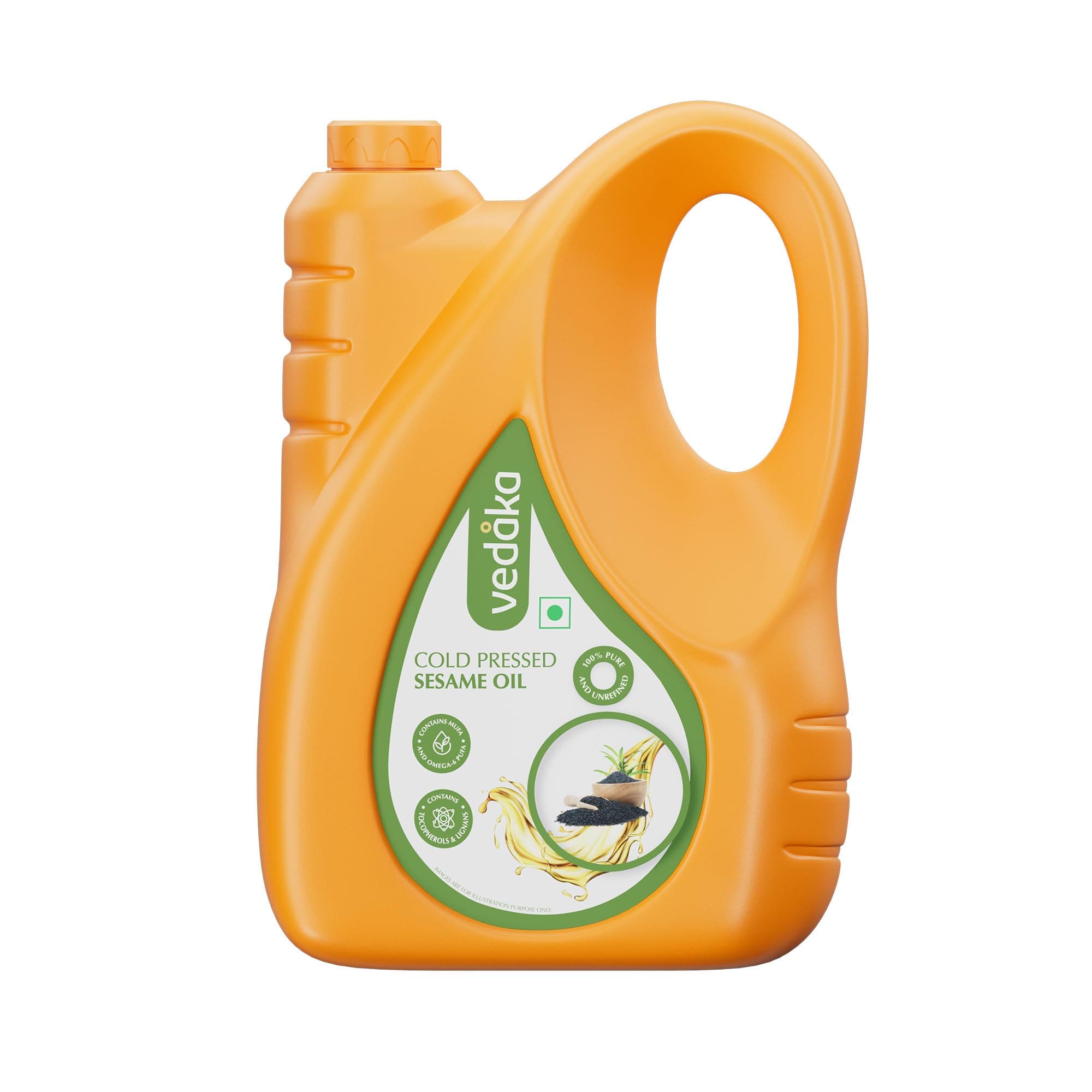 Amazon Brand - Vedaka Cold Pressed Sesame Oil | 5 L Bottle | Gingelly Oil | Cheku/Ghani Oil | 100% Pure, Unrefined | Contains MUFA & Omega-6 PUFA | Contains Natural Antioxidants Lignans & Tocopherols