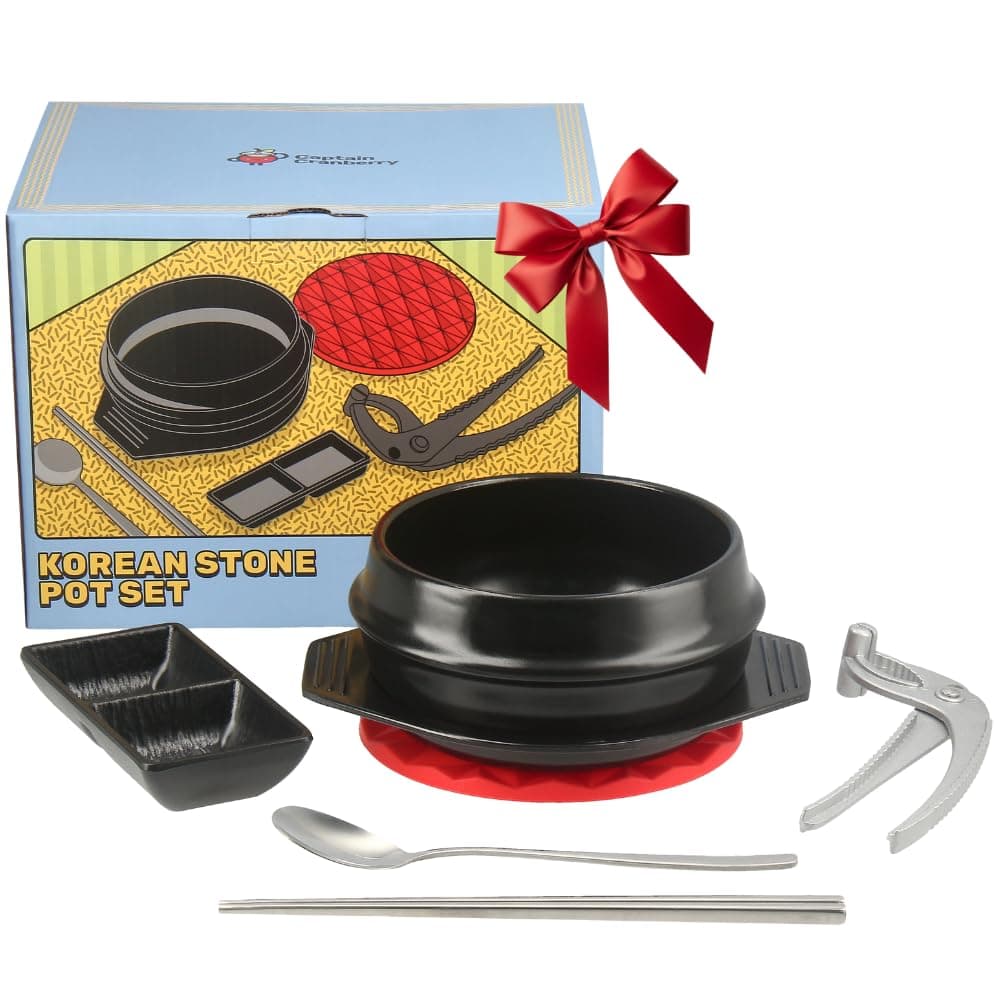 7-Piece Korean Stone Pot Set (38.7oz, Terracotta), Ceramic Cookware, Bibimbap Bowl, Dolsot, Ttukbaegi