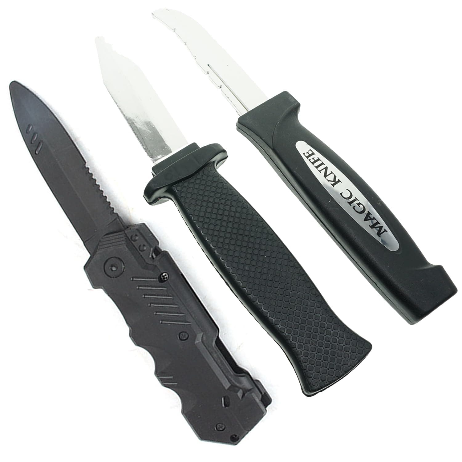 Cooplay 3PCS Retractable Fake Knife Toy Plastic Dagger Funny Trick Gadget Props Classic Gag Fun Prank Friend for Halloween Fool's Day