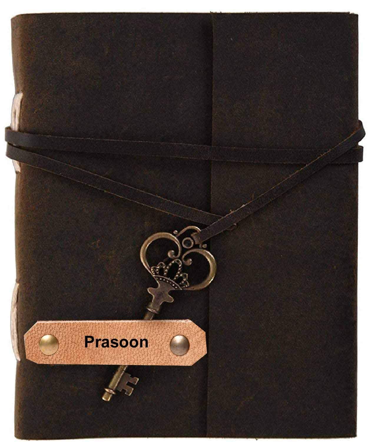 DI-KRAFT Handcrafted Leather On Cover A5 180 GSM White Paper Prasoon Embossed Writing Diary Notebook Journal Planner Unruled Notepad Sketchbook - Brown, 5x7 Inch