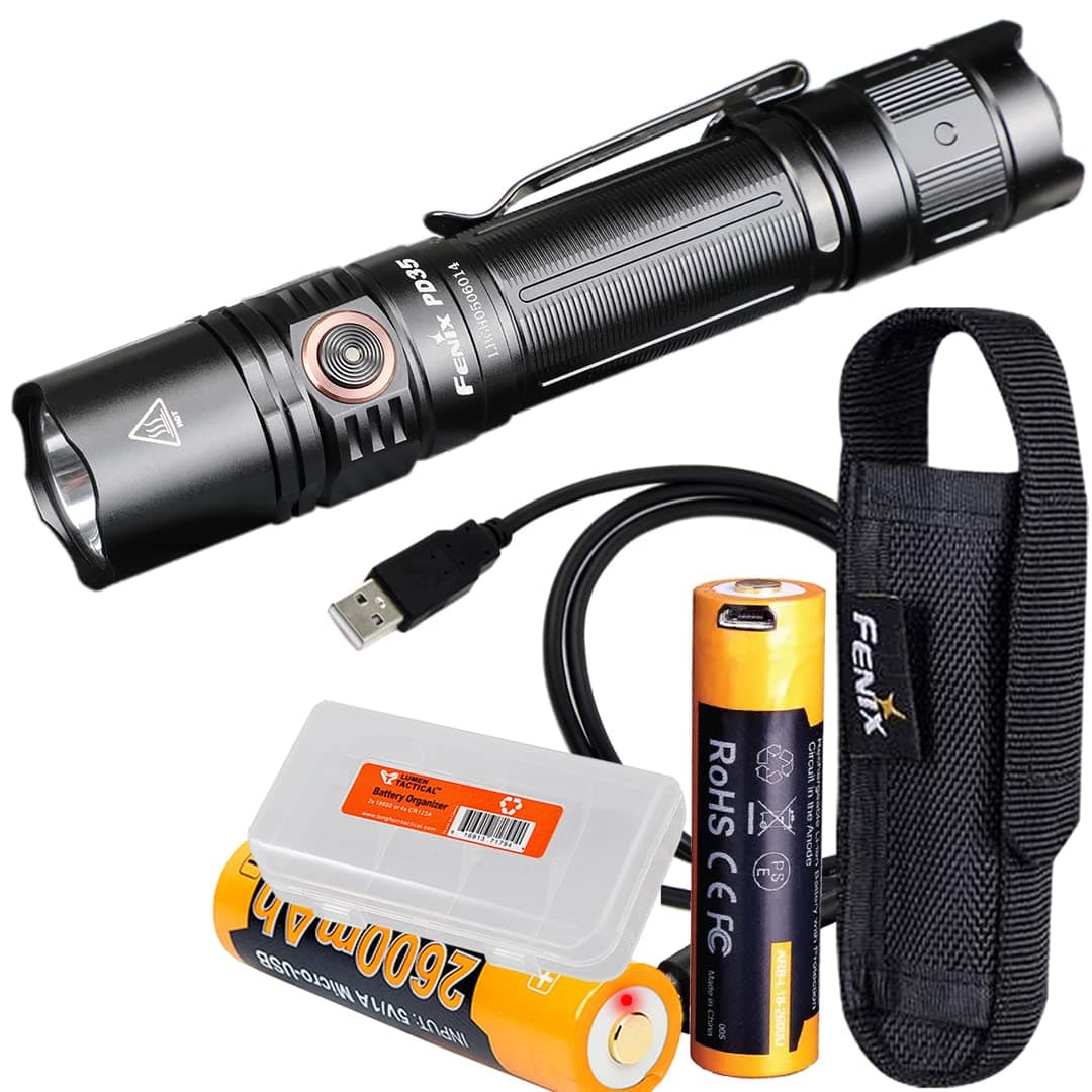 Bundle PD35 v3.0 1700 Lumen Tactical Flashlight with Two ARB-L18-2600Us and LumenTac Organizer