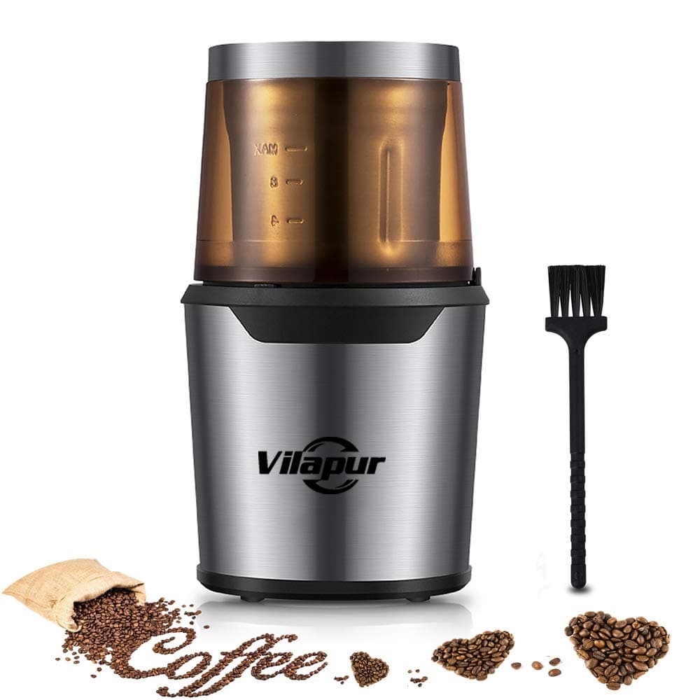 Vilapur Electric Coffee Grinder & Spice Blade Grinder with Stainless-Steel Blades Removable Bowl & Clear Lid