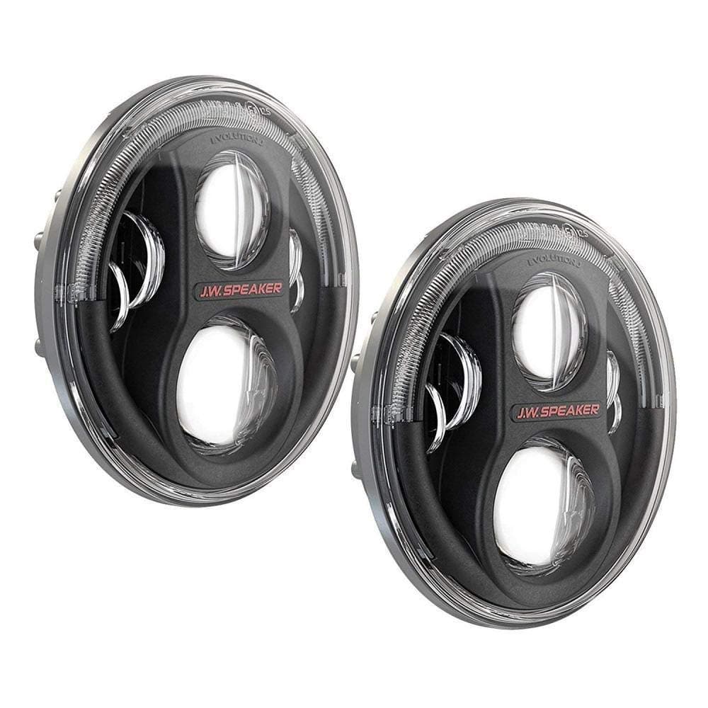 JW Speaker LED Headlights, Model 8700 Evolution J2 Series with Black Bezel, Set of 2