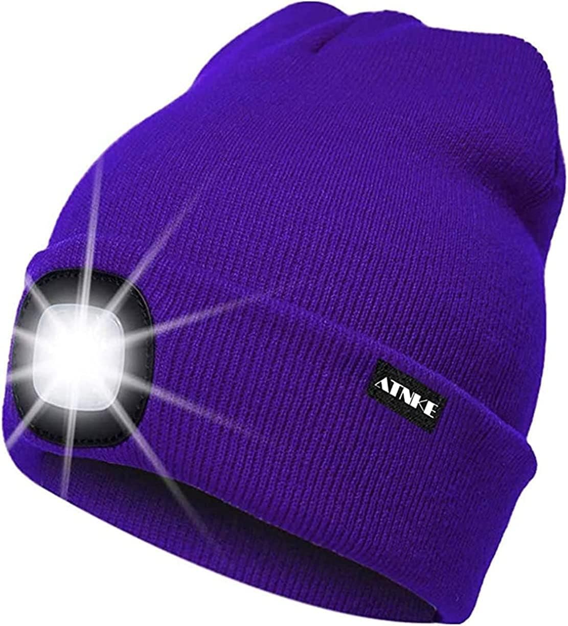 LED Lighted Beanie Cap,USB Rechargeable Running Hat Ultra Bright 4 LED Waterproof Light Winter Warm Gifts for Men and Women