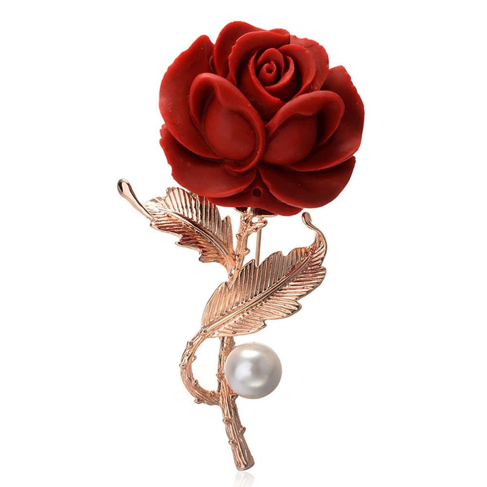 Gold Plated Red Rose Brooches and Pins Lover