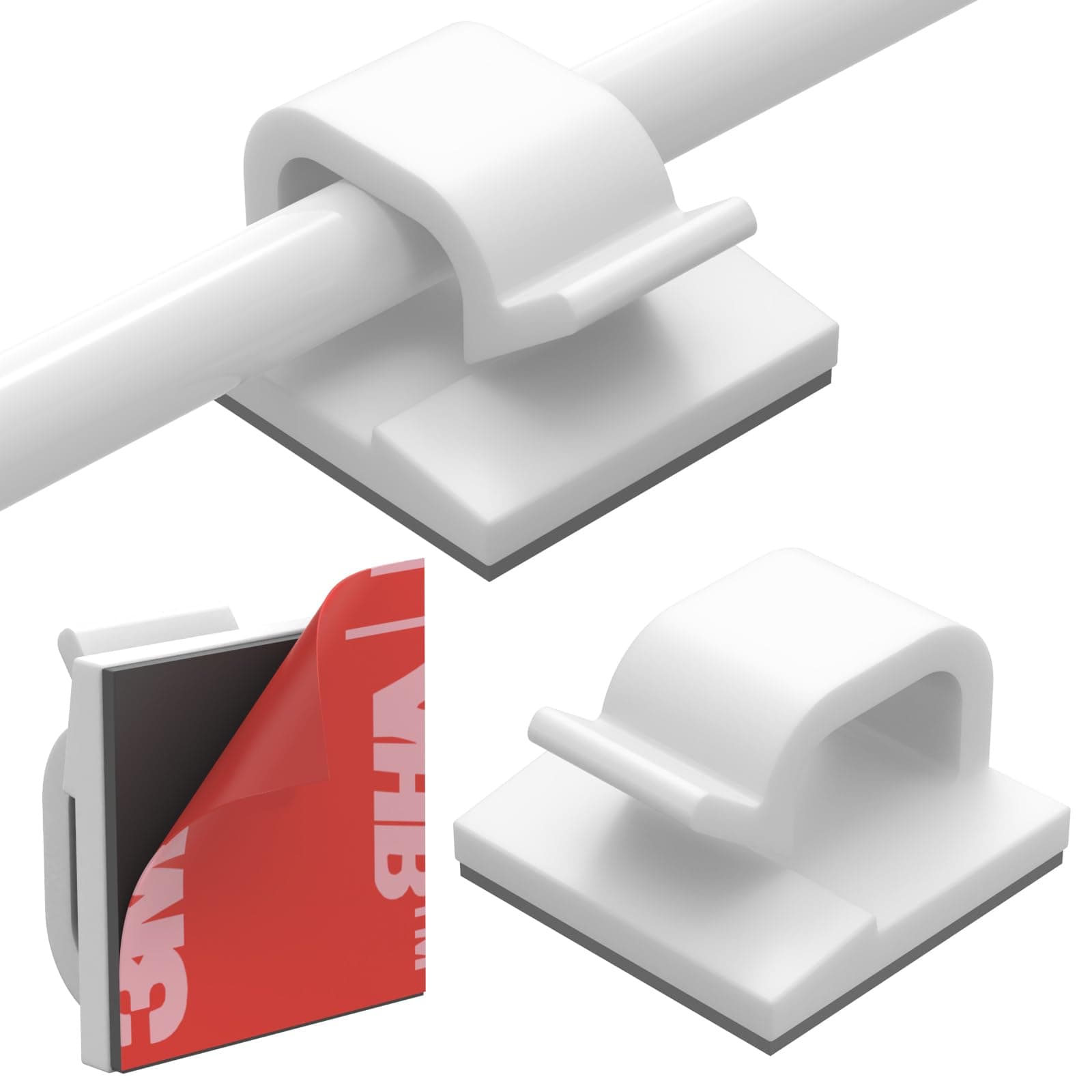 Yocice Cable Clips 40pcs with Strong Adhesive Tapes,Wire Holder Organizer Cord Management for Car, Office and Home,White- CC04,Upgraded