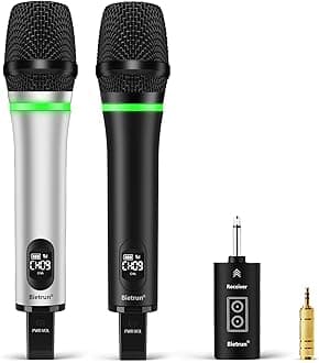 Rechargeable Wireless Microphone,Dual Metal Cordless Handheld Dynamic Wireless Mics with Bluetooth, UHF 240FT Range for 1/4'',1/8''Output,PA System,Dj,Mixer,Church(White＆Black)