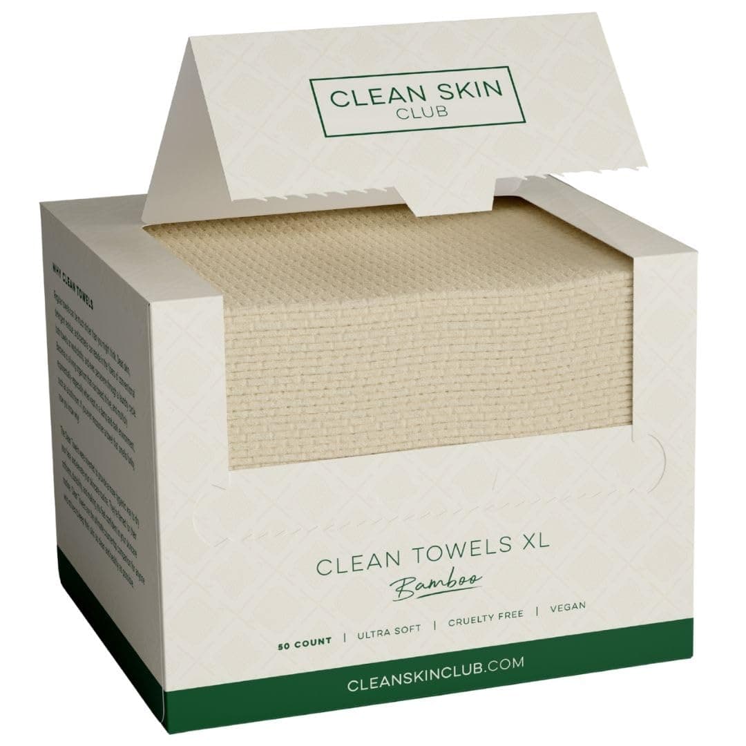 Clean Skin Club Bamboo Clean Towels XL, Award Winning Disposable Face Towel, Dry Makeup Removing Wipes, 100% Bamboo Fibers, Super Soft for Sensitive Skin, 50 Count