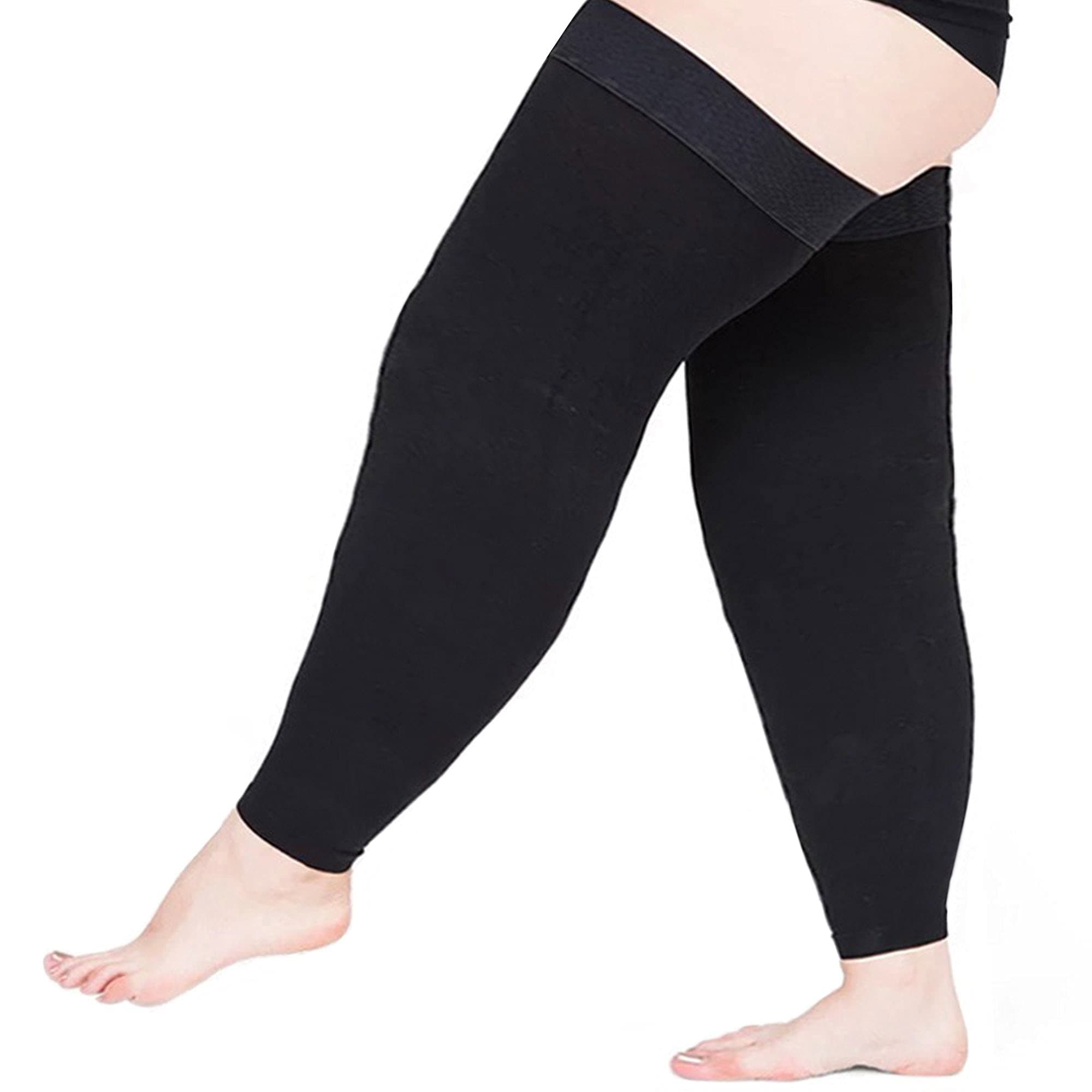 Wide Leg Thigh Compression Stocking - 20-30mmHg Compression For People With Wide Calfs And Thigh (Black)