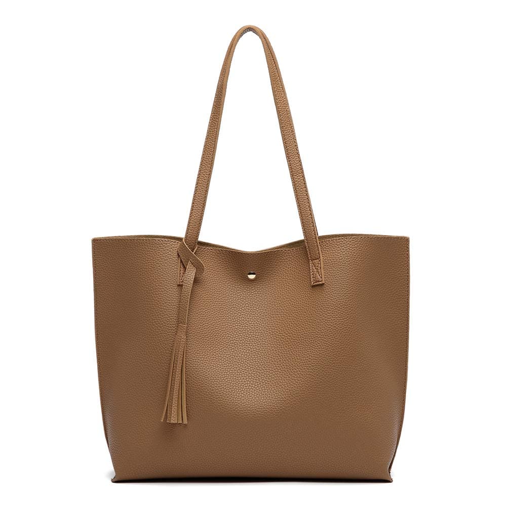 DreubeaWomen's Soft Faux Leather Tote Shoulder Bag from, Big Capacity Tassel Handbag